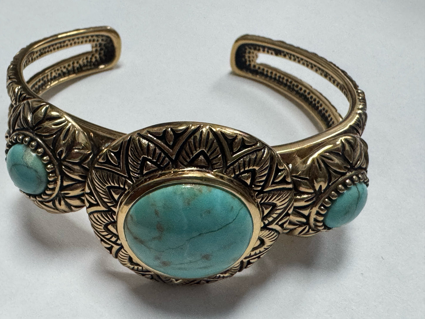Barse Bronze Cuff Bracelet 3 Round Turquoise