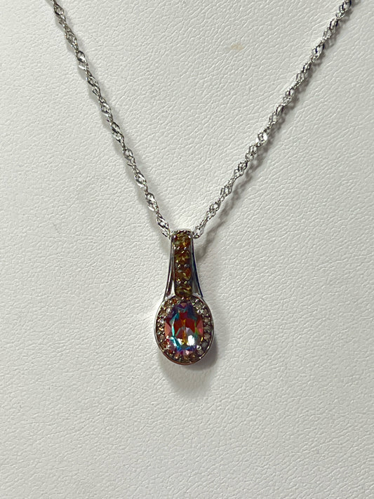 Sterling Silver Mystic Quartz Pendant & Chain New JTV