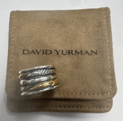 David Yurman 18k Yellow Gold & Sterling Silver Wide Crossover Ring Band Size 8