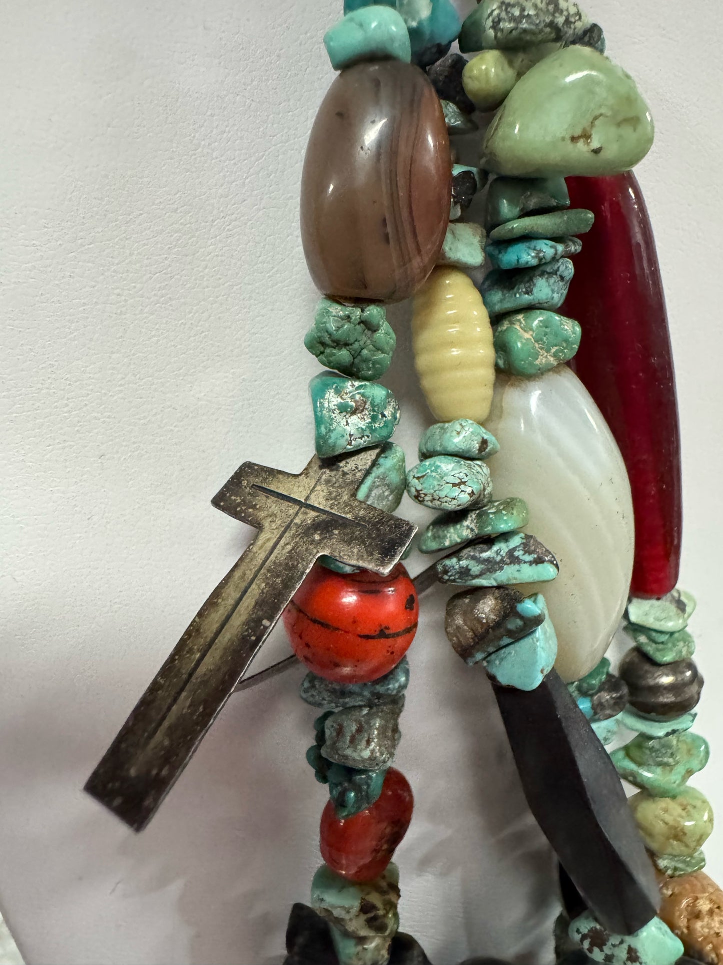 Vintage Native American Sterling Silver 4 Strand Heavy 28-32" Turquoise Necklace