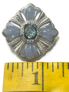 Judith Ripka Sterling Silver Blue Lace Agate Pendant Brooch Enhancer Diamonique