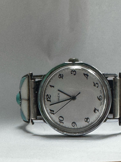 Teme Sterling Silver Inlaid Watch Band Tips Zuni MOP & Turquoise