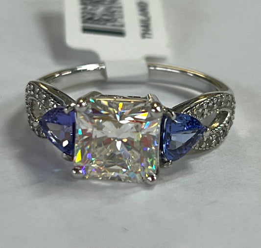 Sterling Silver Blue White CZ Ring JTV Size 8 New w/ Tags