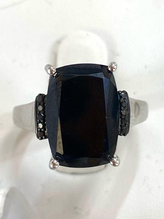 Sterling Silver Onyx Blk Spinel Ring Size 8 JTV