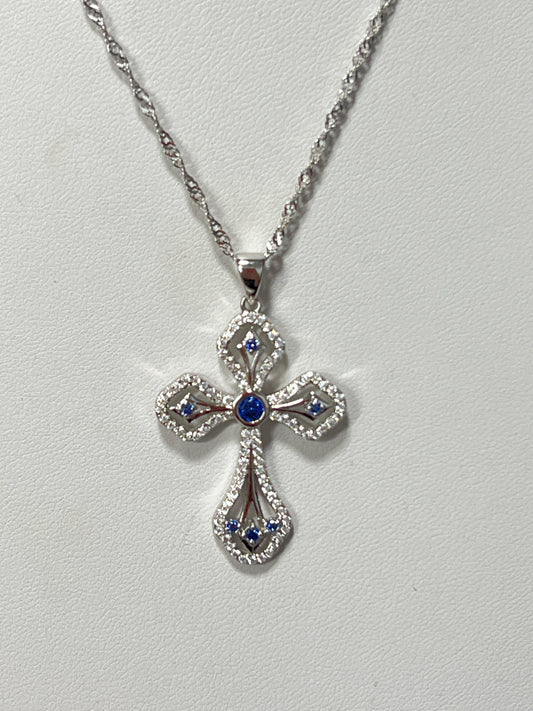 Sterling Silver Blue CZ Necklace Pendant Chain New JTV