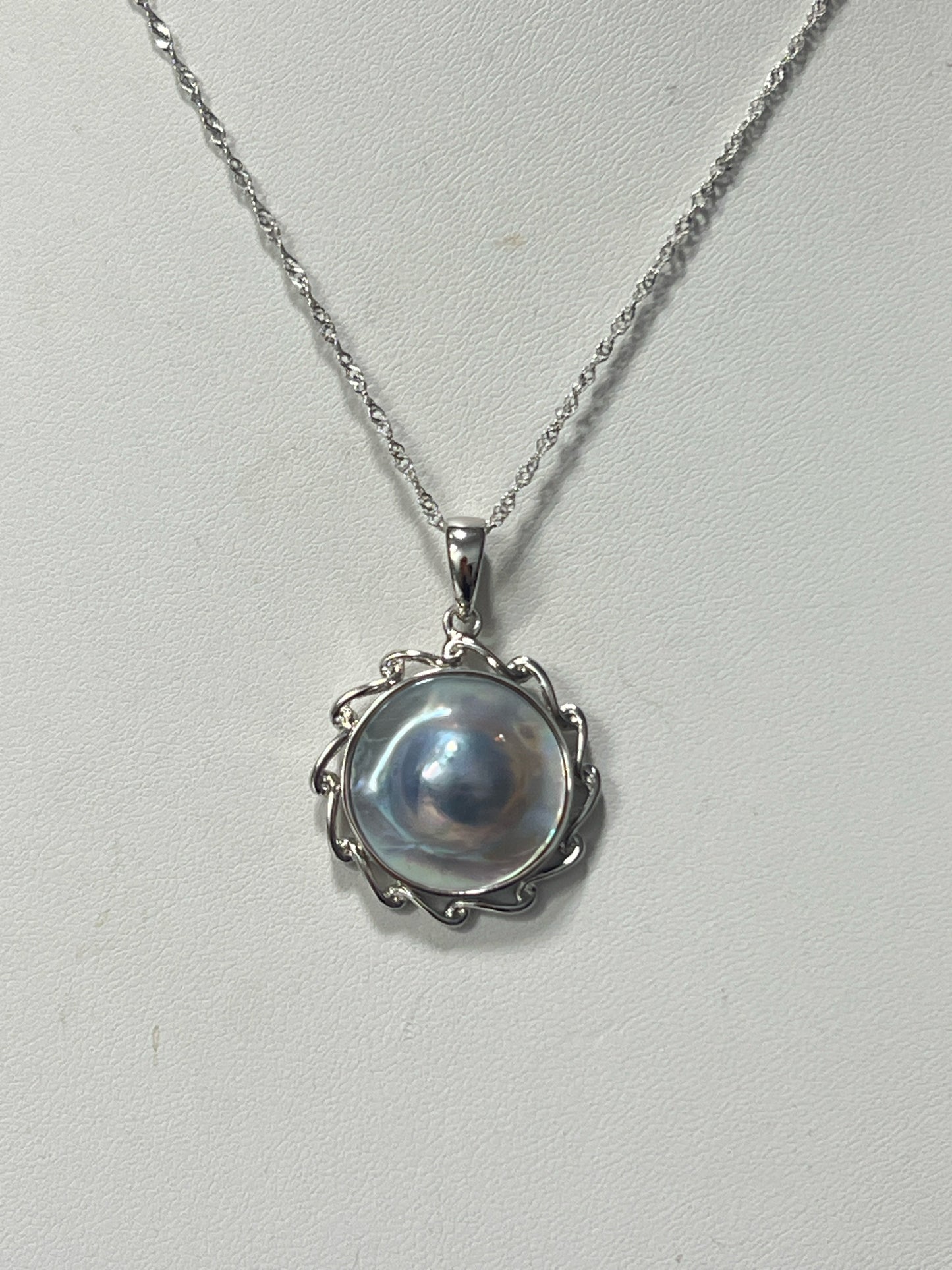 Sterling Silver South Sea Mabe Pearl Pendant & Necklace Chain New JTV