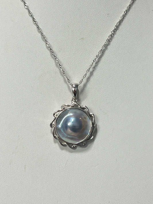 Sterling Silver South Sea Mabe Pearl Pendant & Necklace Chain New JTV