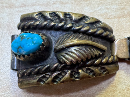 JJM Navajo Jim Julia Martinez Sterling Silver Turquoise Watch Tip Gold Wash Band