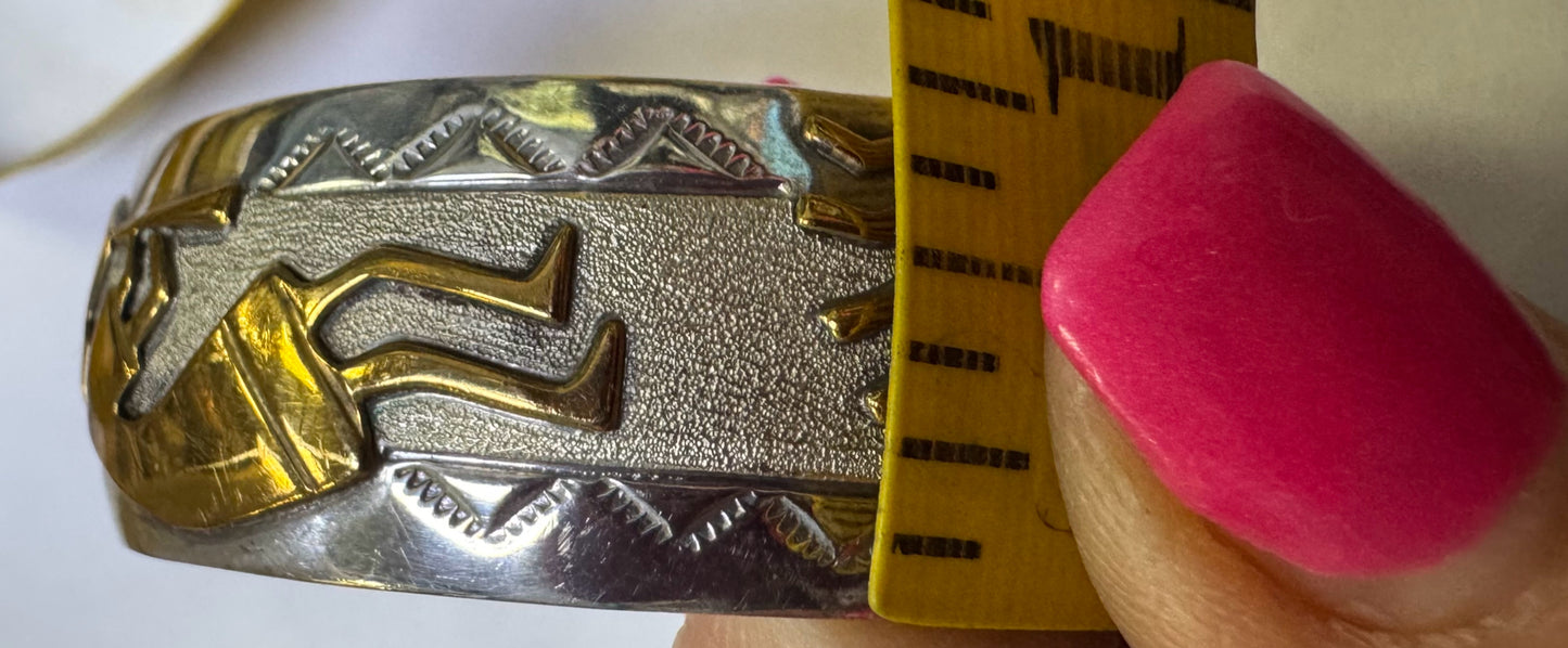 CJ Charlie John Navajo Sterling Silver & Gold Filled Kokopelli Cuff Bracelet