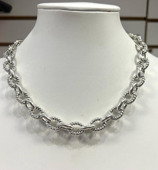 Carolyn Pollack Relios Sterling Rope Twist Rolo Cable Link Necklace 18" 118gms