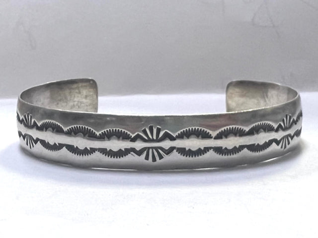 Guy Hoskie Sterling Silver .50" Open Cuff Bracelet GH Navajo