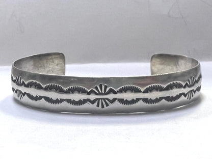 Guy Hoskie Sterling Silver .50" Open Cuff Bracelet GH Navajo