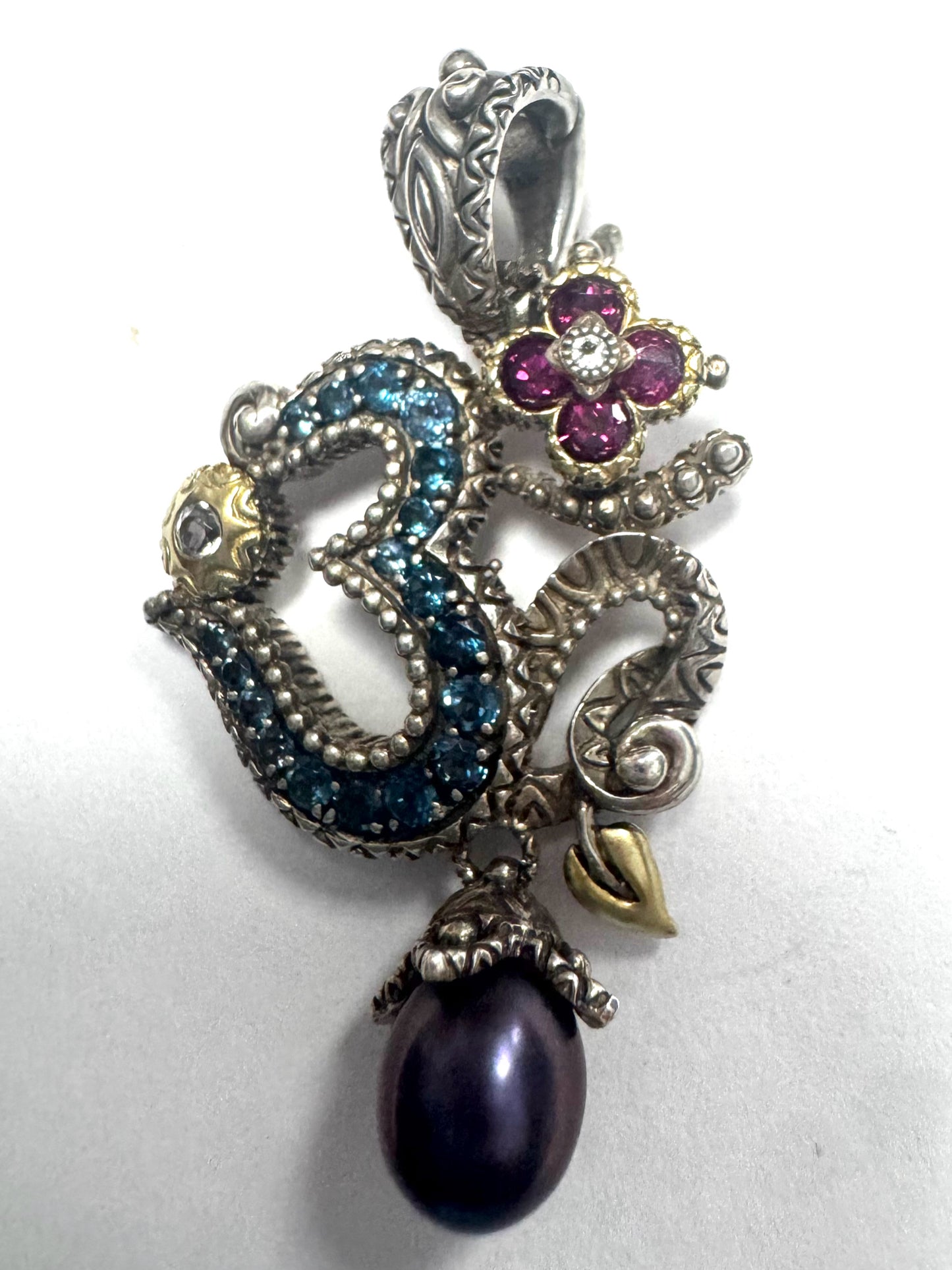 Barbara Bixby Sterling & 18K Gold Sapphire Garnet Black Pearl Pendant Enhancer