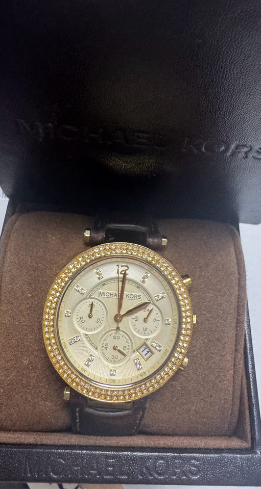 Michael Kors MK2249 Women's Brown Leather Gold Analog Dial Quartz Watch QB440