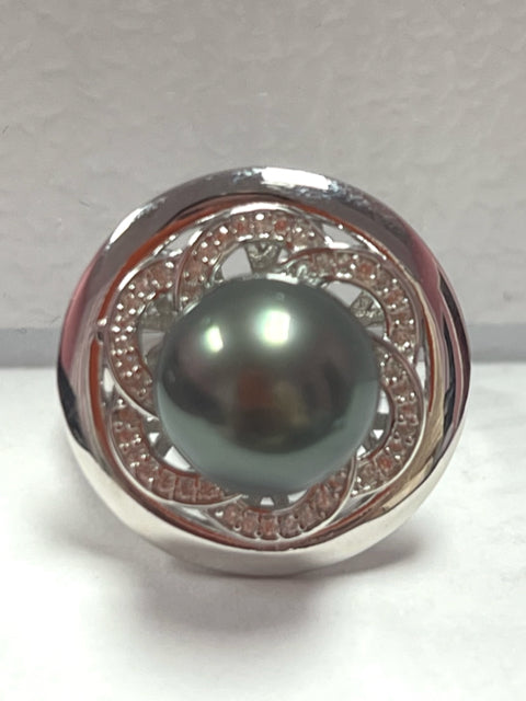 Sterling Silver Tahitian Black Pearl Ring Size 8 JTV New