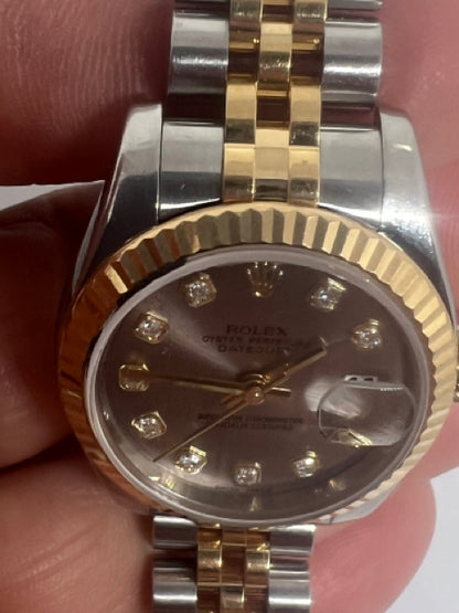 Rolex 18k Gold & Stainless Steel Datejust 26MM Lady's Watch 179113 Diamond Dial