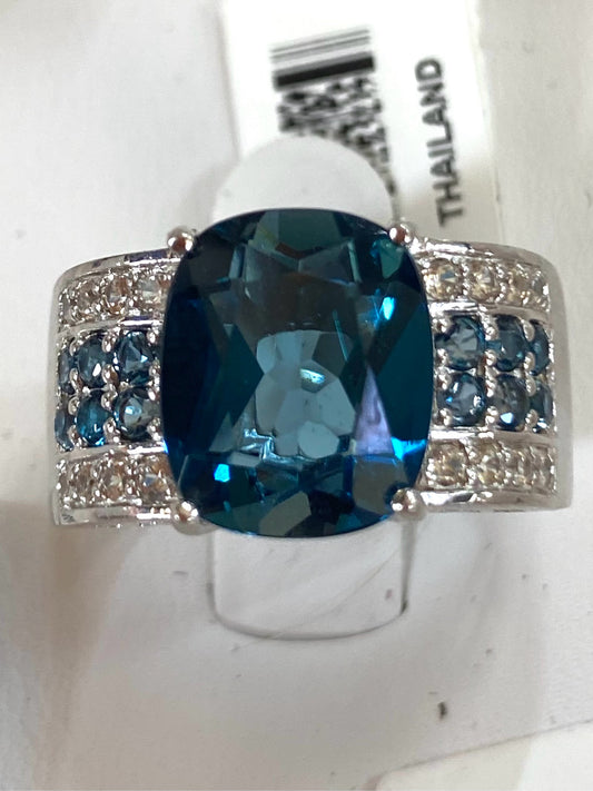 Sterling Silver London Blue Topaz White Zircon Ring New w/ Tags Size 8
