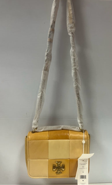 TORY BURCH KIRA LEATHER PATCHWORK SHOULDER BAG GOLDEN STRAW MIX NWT $698