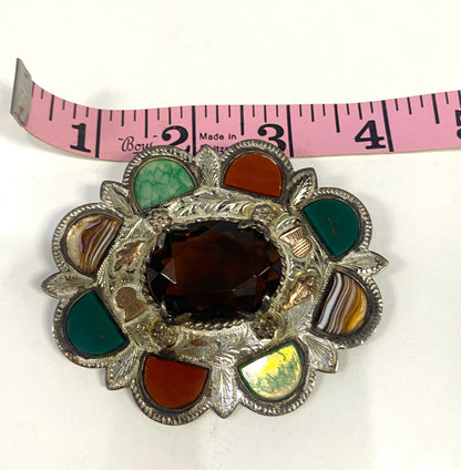 Ward Bros Vtg Scottish Sterling Silver Pin Glasgow 1952 Smoky Quartz Scotland