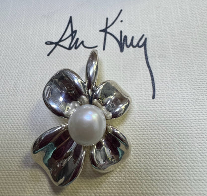 Ann King Sterling Silver Freshwater Button Pearl Orchid Flower Pendant