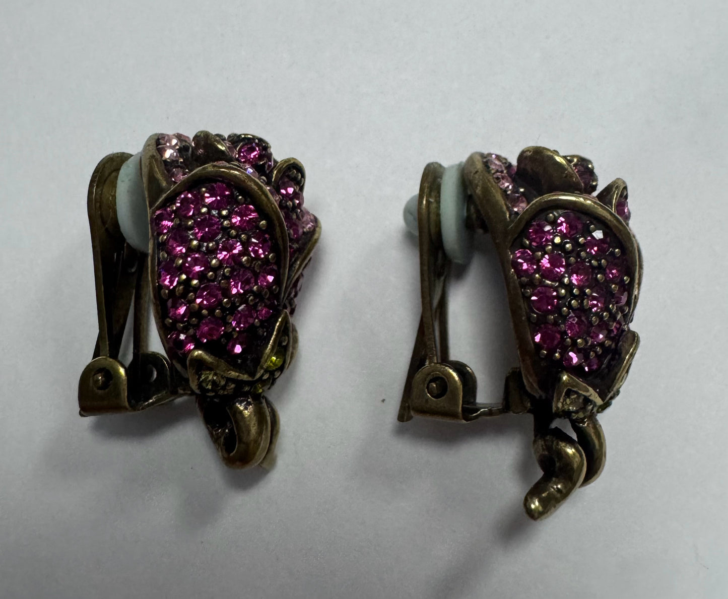 Heidi Daus (signed) Climbing Rose Crystal Clip-On Earrings Pink / Green Floral