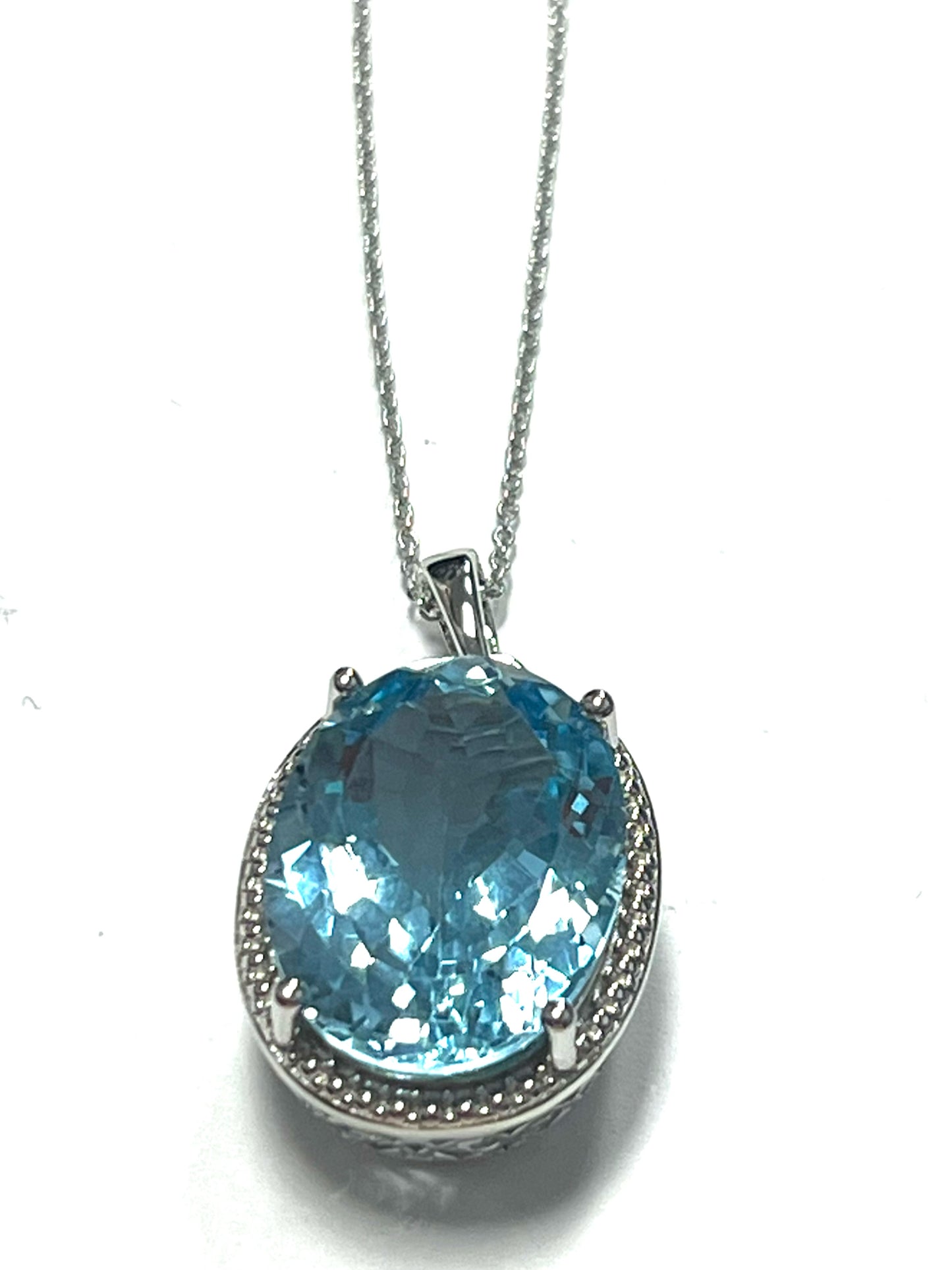 Sterling Silver Blue Topaz Cross Pendant & Chain New JTV