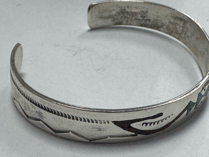 Sterling Silver Gibson Gene Navajo Cuff  Turquoise Coral Inlay Bracelet