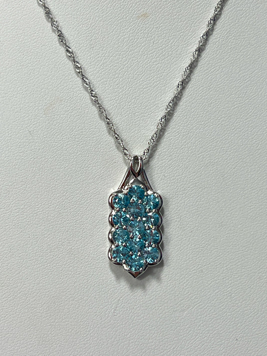Sterling Silver Blue Topaz Pendant & Necklace New JTV