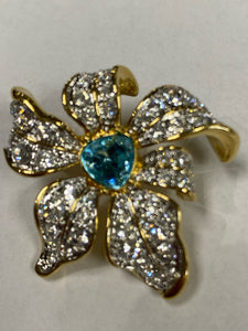 Nolan Miller Blooming Blue Crystal Rhinestone Flower Slide Gold Tone Pendant
