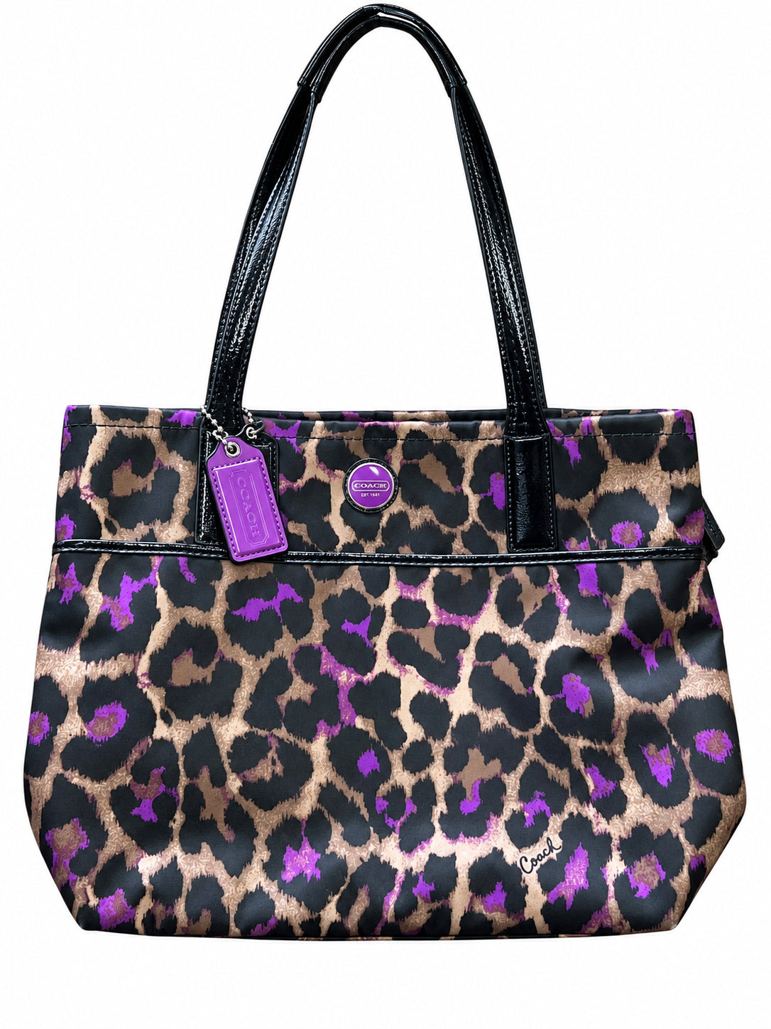 Designer Coach Black/Beige/Purple Handbag