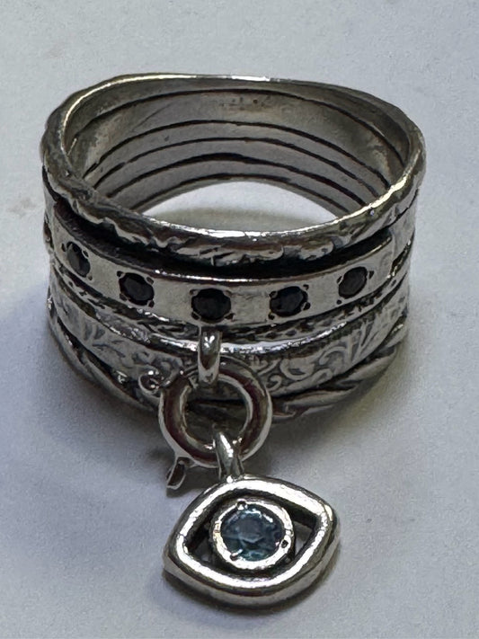 Didae Shablool Sterling 925 Silver Israel Heart Charm Dangle Ring Size 8