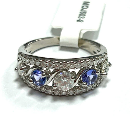 Sterling Silver Moissanite & Tanzanite Ring Size 8 .87 ct tw New w/ Tags JTV