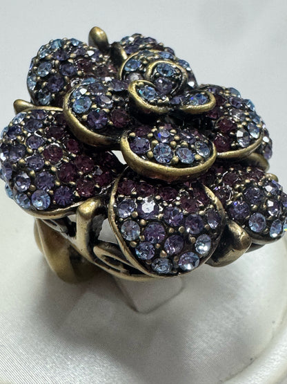 Heidi Daus PETAL PROFUSION Blue Purple Crystal Flower Ring Size 6