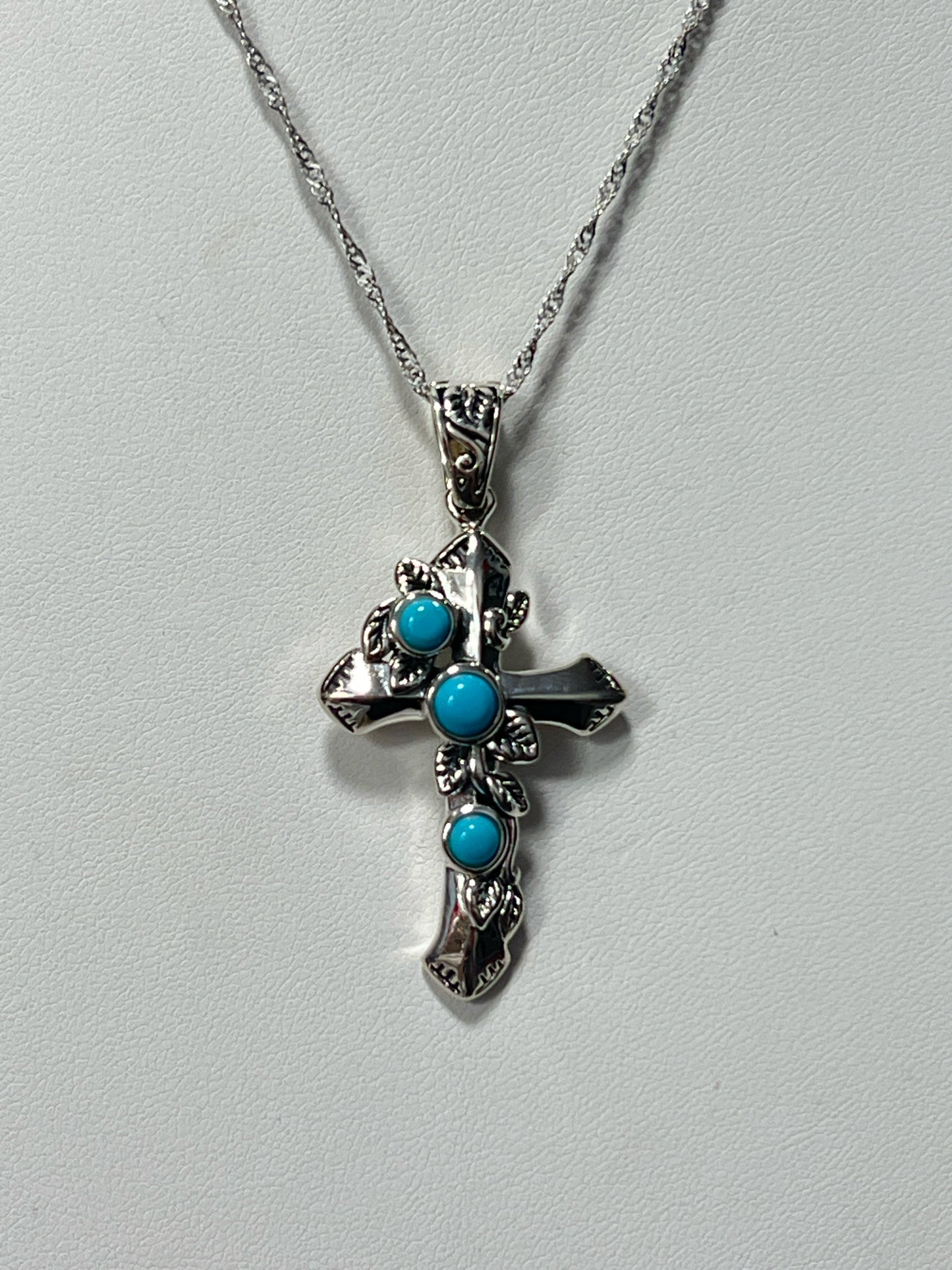Sterling Silver Cross Pendant Sleeping Beauty Turquoise Necklace New JTV