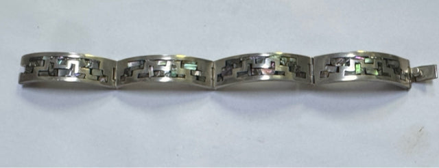 VTG TAXCO Signed Sterling Silver 925 Panel TR-191 Inlaid Bracelet