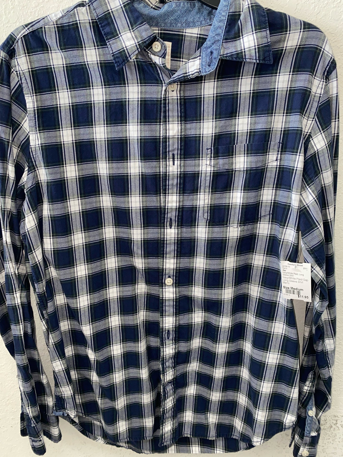 Navy/White Plaid Gap Long Sleeve Shirt Men's