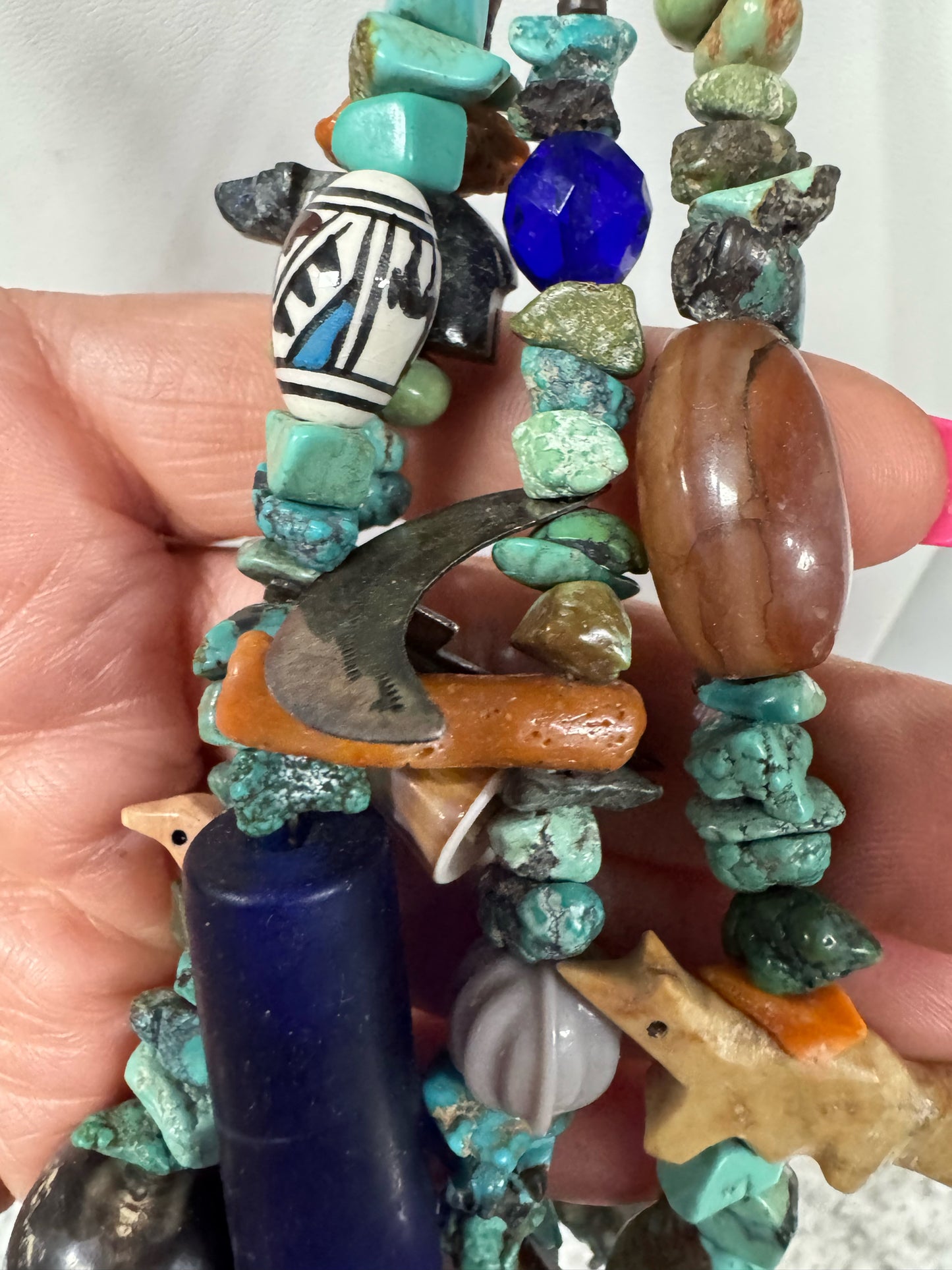 Vintage Native American Sterling Silver 4 Strand Heavy 28-32" Turquoise Necklace