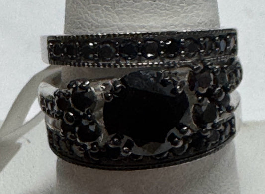 3 Pc Sterling Silver Blk Spinel Wedding Set New w/ Tags JTV Size 8
