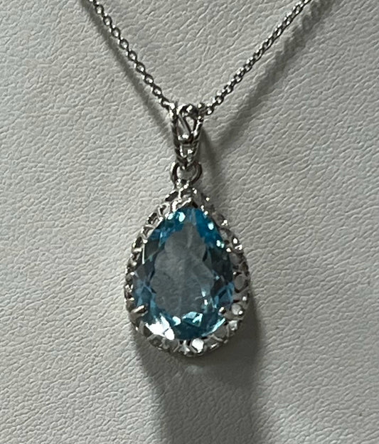 Sterling Silver Blue Topaz Necklace New JTV