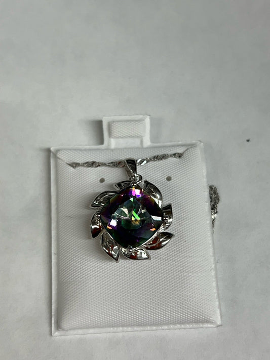 Sterling Silver Mystic Quartz Pendant & Chain New JTV