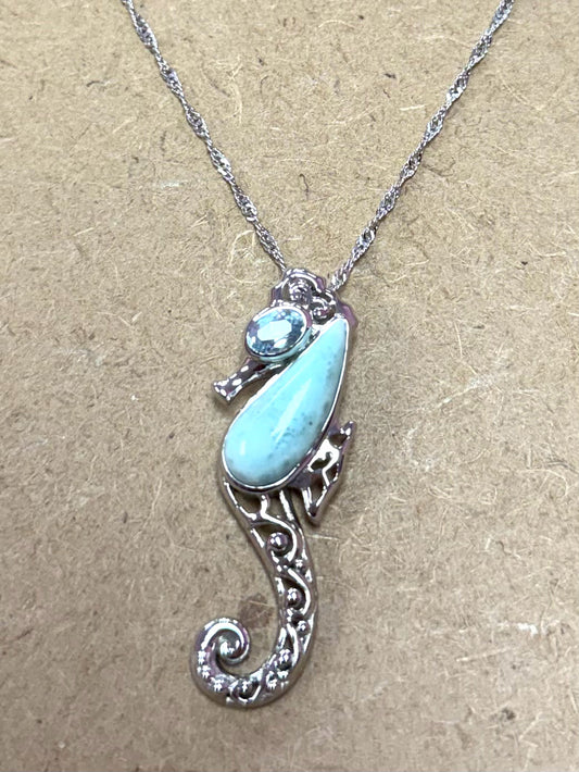 Sterling Larimar Blue Topaz Pendant & Chain New JTV