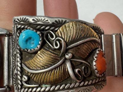 Sterling Silver & Gold Filled Watch Tips Turquoise & Coral Timex Watch
