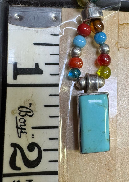 Ted Ott Sterling Silver 14.5" Choker Necklace Turquoise Pendant & Beads Toggle