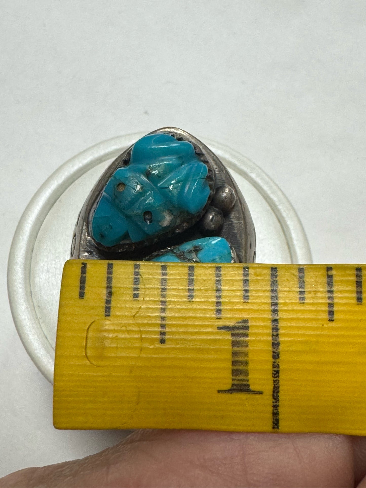 Native American Sterling Silver Ring Heavy Massive 37g Carve Turquoise Size 12.5