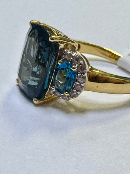 Gold Over Sterling Silver Blue Zircon Ring Size 8