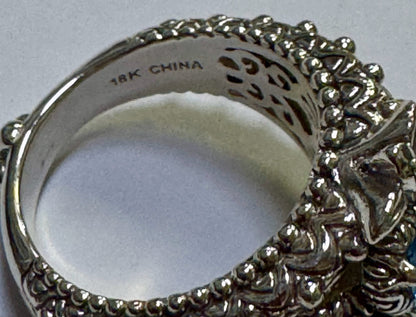 Barbara Bixby 18k Yellow Gold & Sterling Silver Blue Topaz Ring Size 10