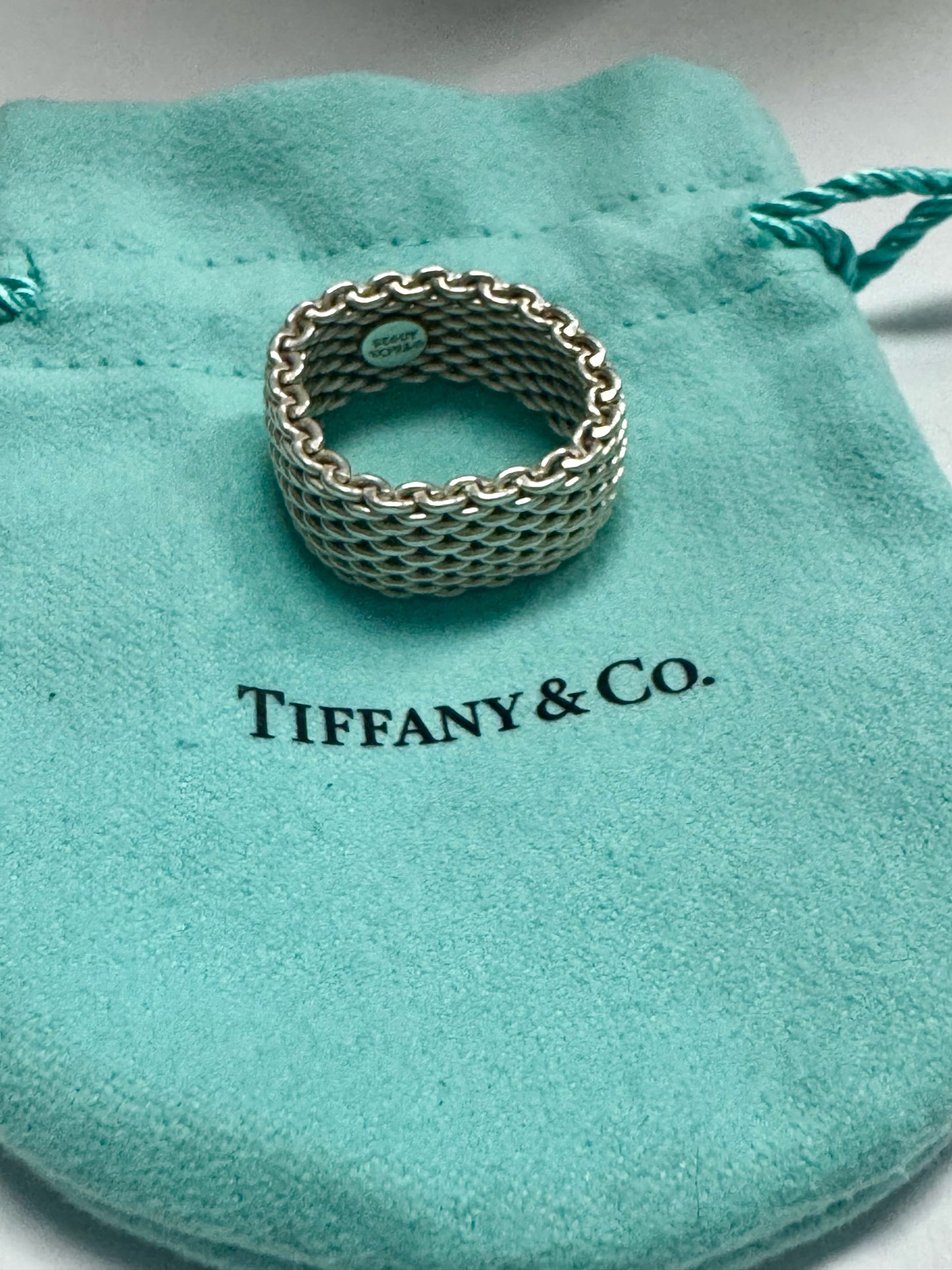 Tiffany & Co. Sterling Silver Somerset Flexible Mesh Ring .40" Wide Size 8
