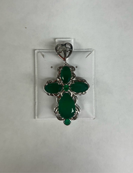 Sterling Silver Green Onyx Pendant New JTV