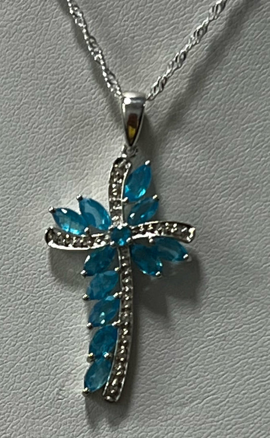 Sterling Silver Paraiba Tourmaline Pendant Necklace Chain New JTV