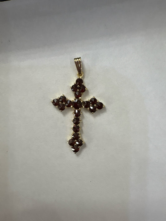 14ky Garnet Cross Pendant